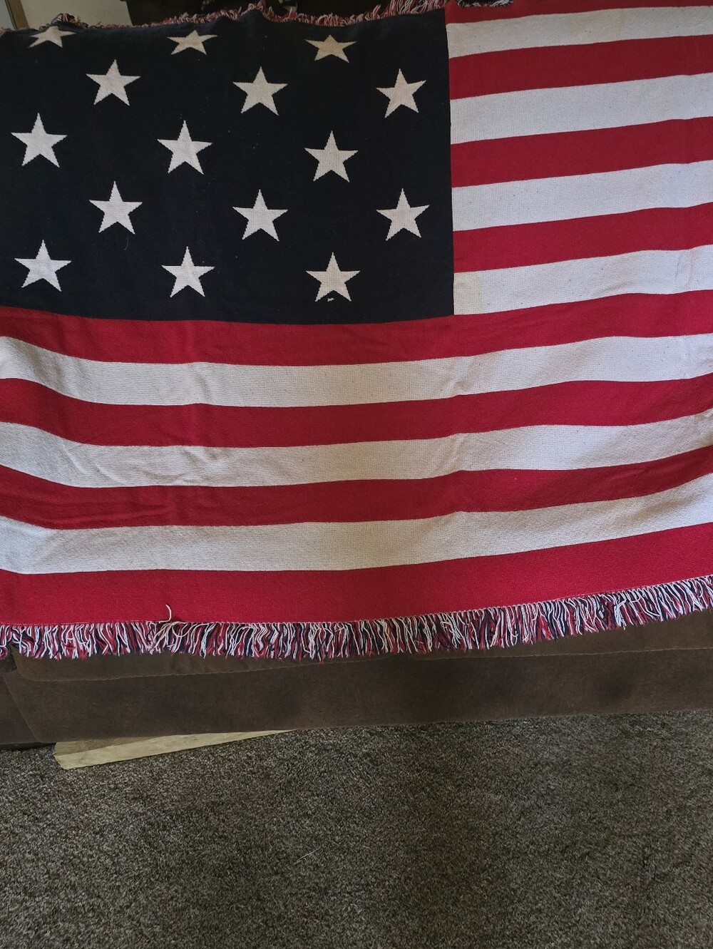 American Flag Throw Blanket - Red, White & Blue With Fringe Trim